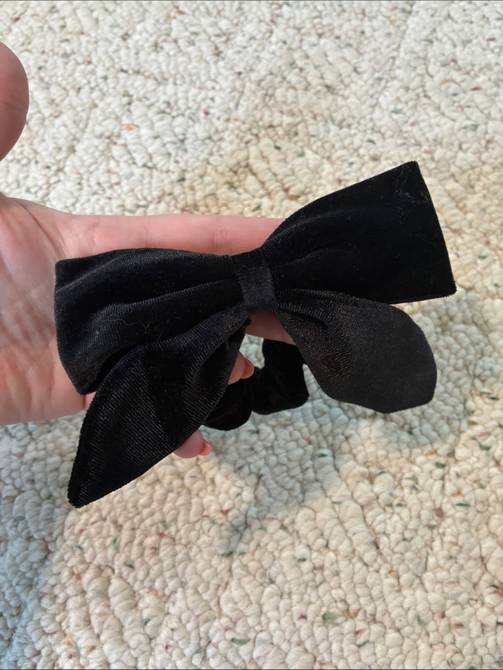 Black Velvet Bow Scrunchie Hair Tie - Picture 3 of 3